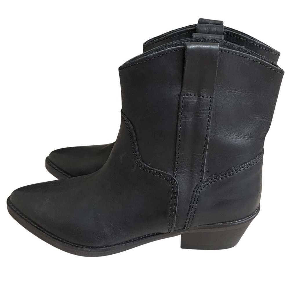 IvyLEE Black Leather Western Ankle Boots Pointed Toe Made in Portugal Size 36/5